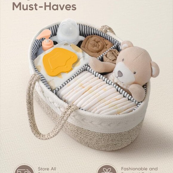 Diaper Caddy Organizer for Baby, Cotton Rope Baby Gift Basket, Portable Diaper O - Picture 5 of 9